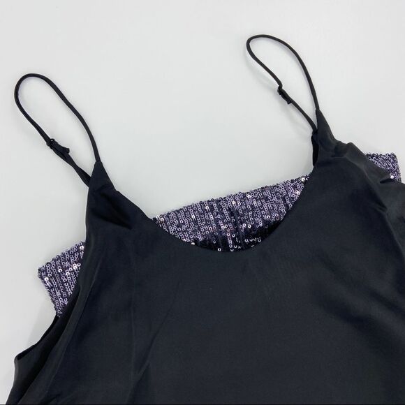 Free People Turn It On Sequin Halter Satin Camisole Tank Top Black Small - Picture 5 of 13